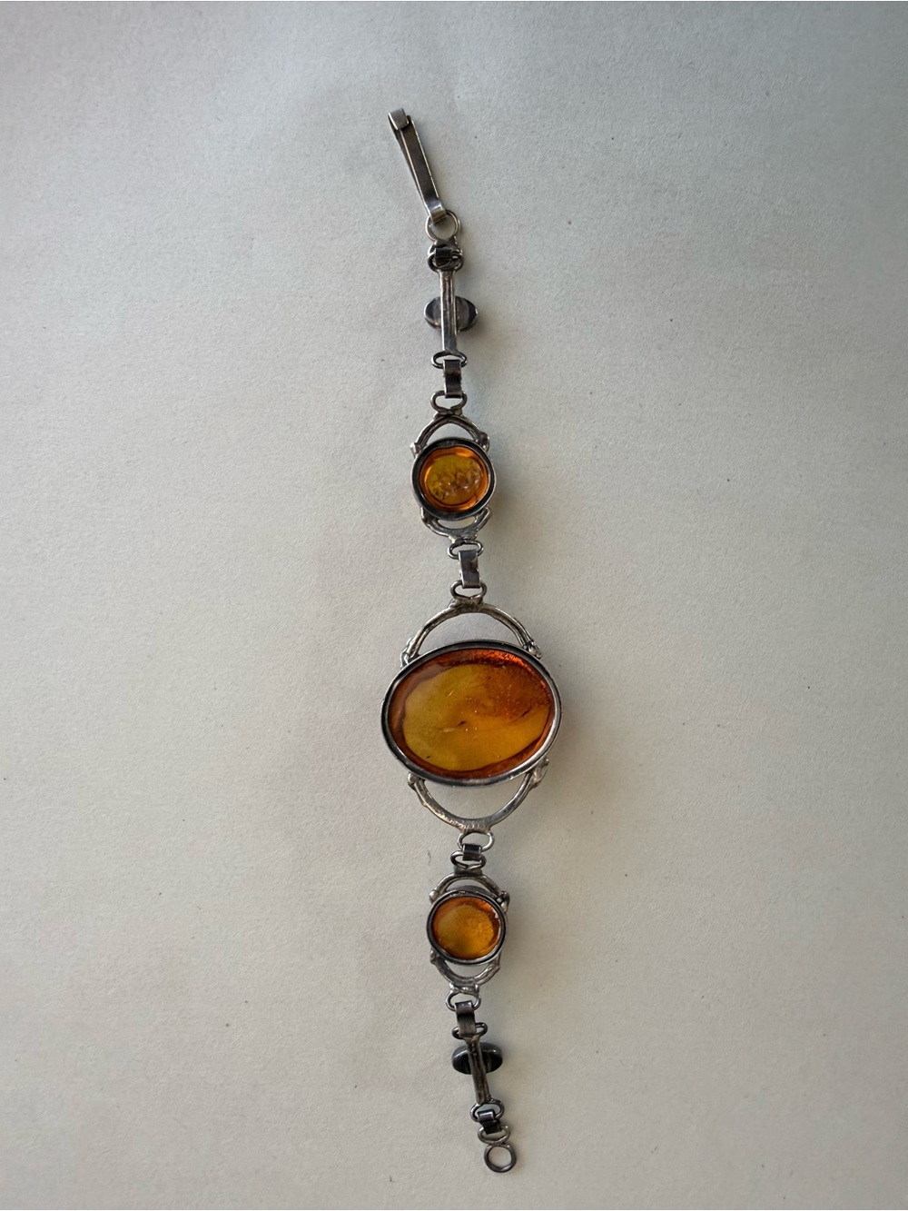 Sterling Silver Amber Link Bracelet - Baltic Amber Brown Accent hand made